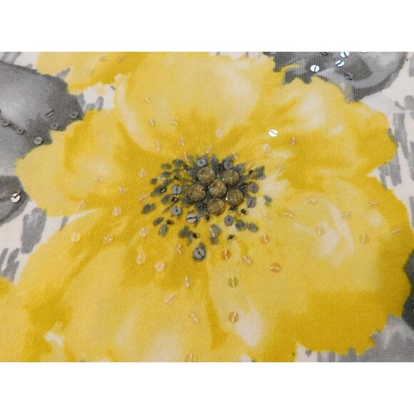 Alfred Dunner Sweater Top XL White Gray Animal Print Yellow Floral Cotton - Picture 5 of 9